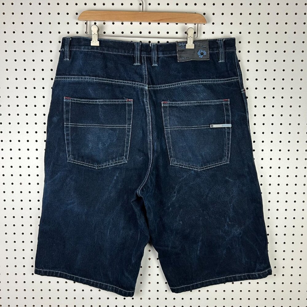 Southpole Dark Wash Baggy Jean Shorts Sz 38 Denim Jorts Wide Leg Skate Y2K Blue